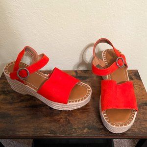 Orange leather platform sandals